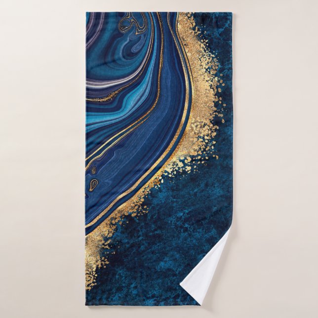 abstract background blue marble agate granite mosa bath towel (Bath Towel)