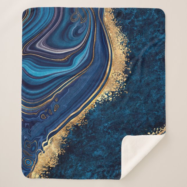 abstract background blue marble agate granite mosa sherpa blanket (Front)