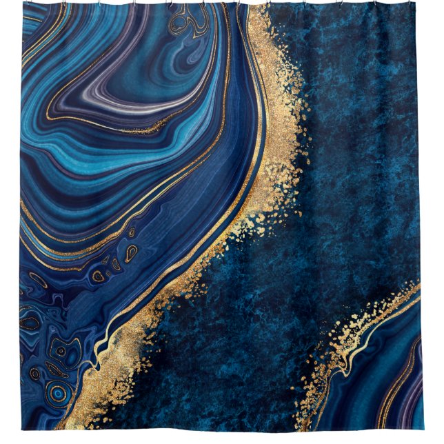 abstract background blue marble agate granite mosa shower curtain (Front)
