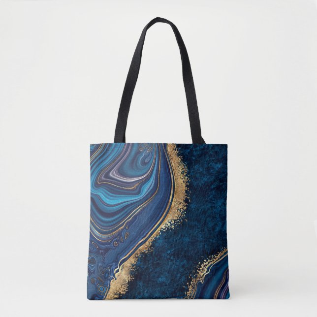 abstract background blue marble agate granite mosa tote bag (Front)