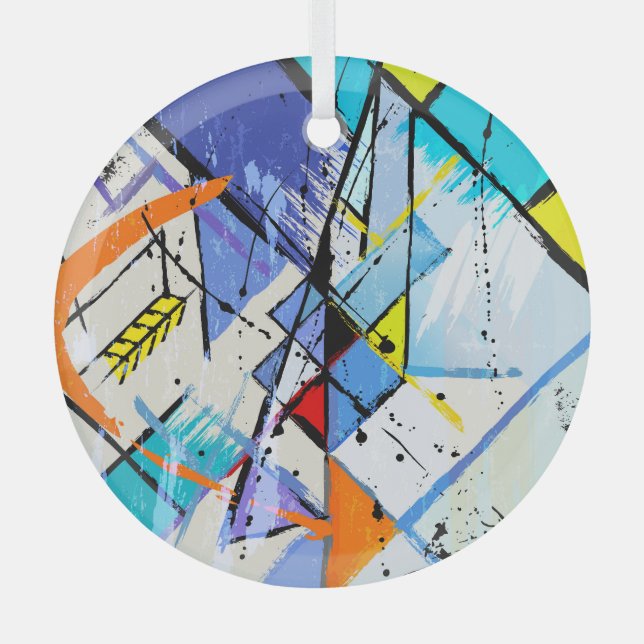 Abstract background, geometric lines, splashes. glass tree decoration (Front)