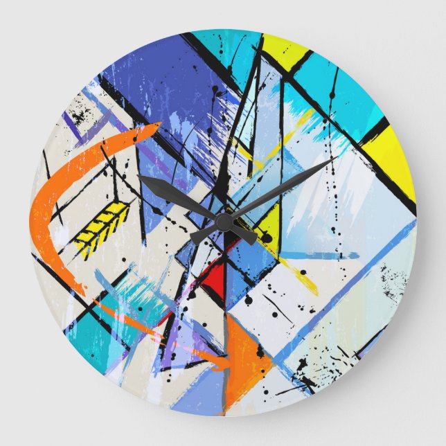 Abstract background, geometric lines, splashes. large clock (Front)