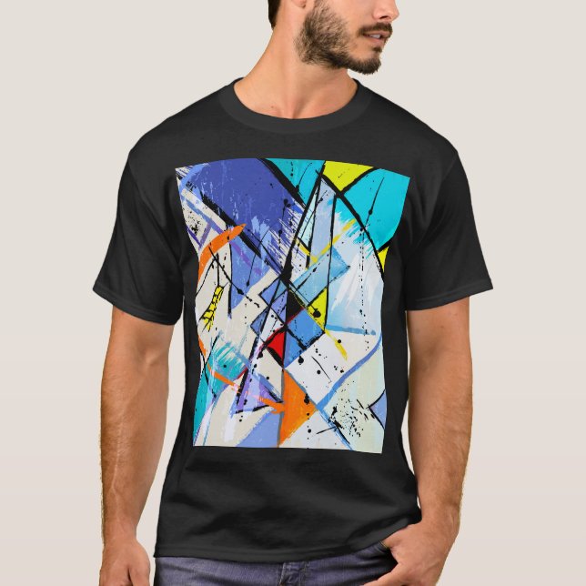 Abstract background, geometric lines, splashes. T-Shirt (Front)