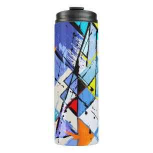 Abstract background, geometric lines, splashes. thermal tumbler