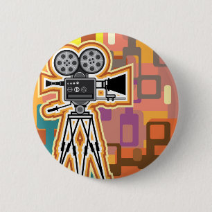 Abstract Background Movie Projector Film camera 6 Cm Round Badge