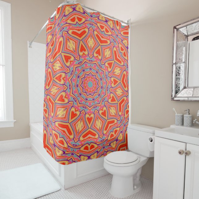 Abstract Background Multi Colour Mosaic Pattern Shower Curtain (In Situ)