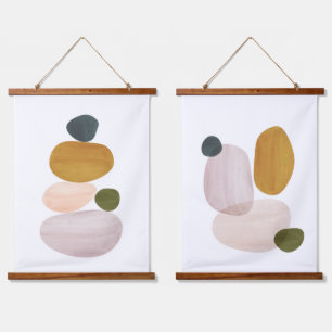 Abstract balancing stones hanging tapestry