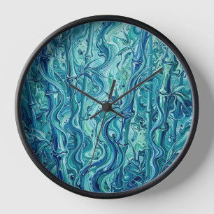 Abstract Bamboo Forest Blue Melting Art Clocks