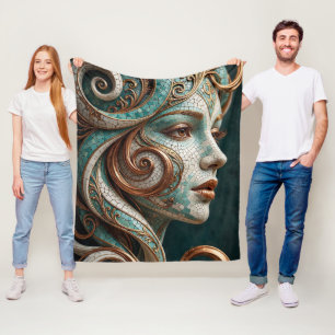 Abstract Baroque Swirl Sculpture Copper Ivory Mosa Fleece Blanket