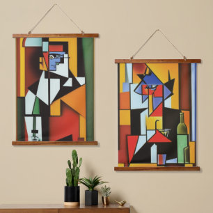 Abstract Bartender Cubist Wall Tapestry