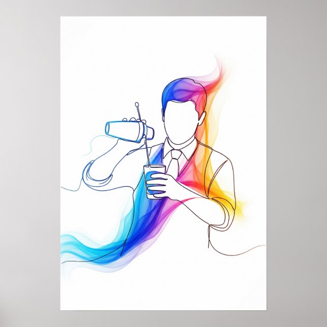 Abstract Bartender One Line Art Continuous Poster (Front)