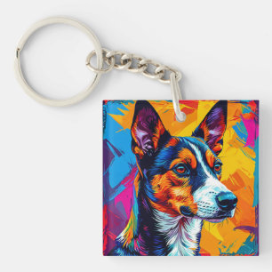 🐕 Abstract Basenji Dog Modern Artistic Gift 🎁 Key Ring