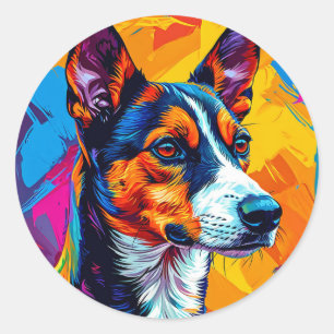 Abstract Basenji Dog Portrait Classic Round Sticker