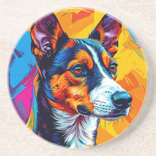 Abstract Basenji Dog Portrait Coaster