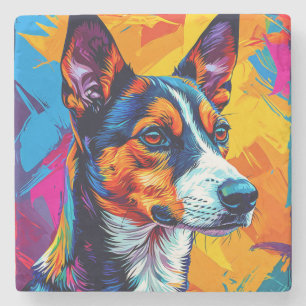 Abstract Basenji Dog Portrait Stone Coaster