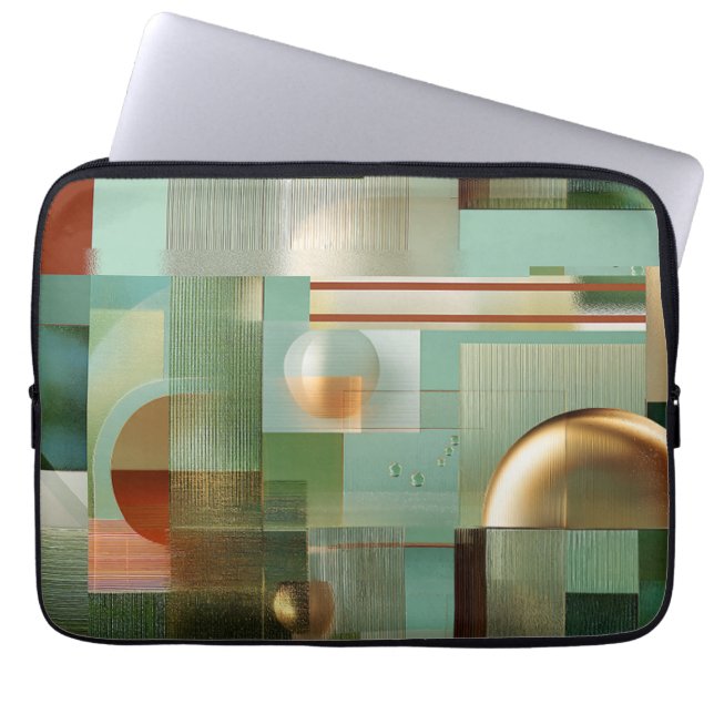 Abstract Bauhaus Green Gold Laptop Sleeve (Front)