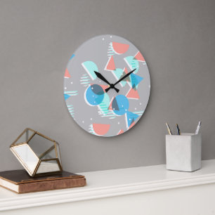 Abstract Bauhaus Half Circles Mod Pop Art Pattern Large Clock