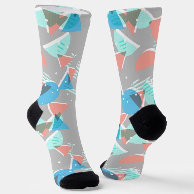 Abstract Bauhaus Half Circles Mod Pop Art Pattern Socks (Angled)