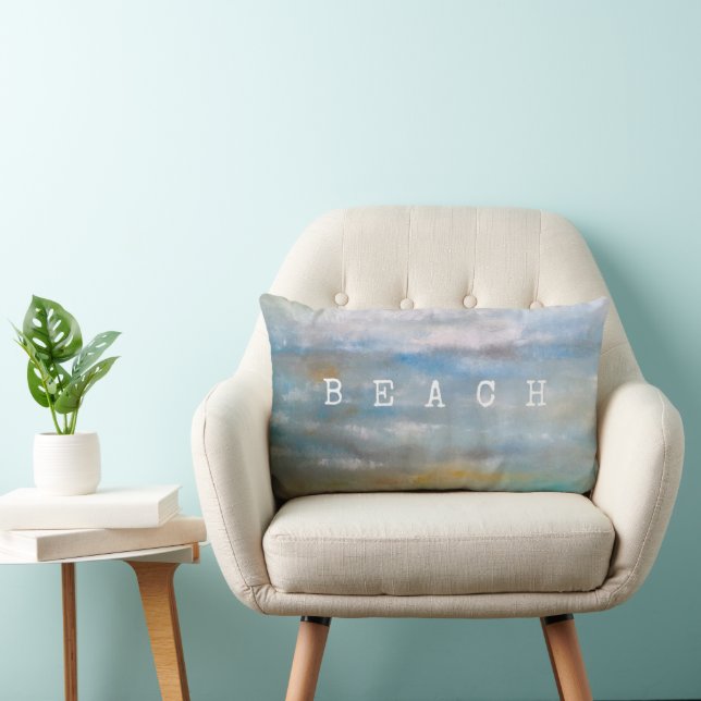 Abstract Beach Ocean Clouds Painting Lumbar Cushion (Chair)
