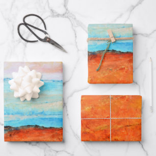 Abstract Beach Orange Blue Art Wrapping Paper Sheet