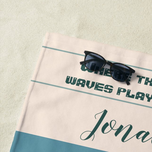 Abstract Beach Pattern Wave Lines Blue Sand Shells Towel (In Situ)