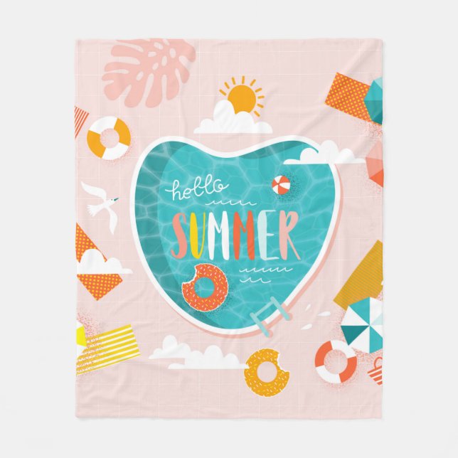 Abstract beach pool summer illustration fleece blanket (Front)