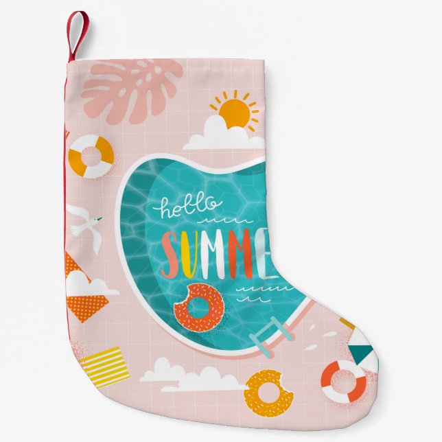 Abstract beach pool summer illustration small christmas stocking (Front)