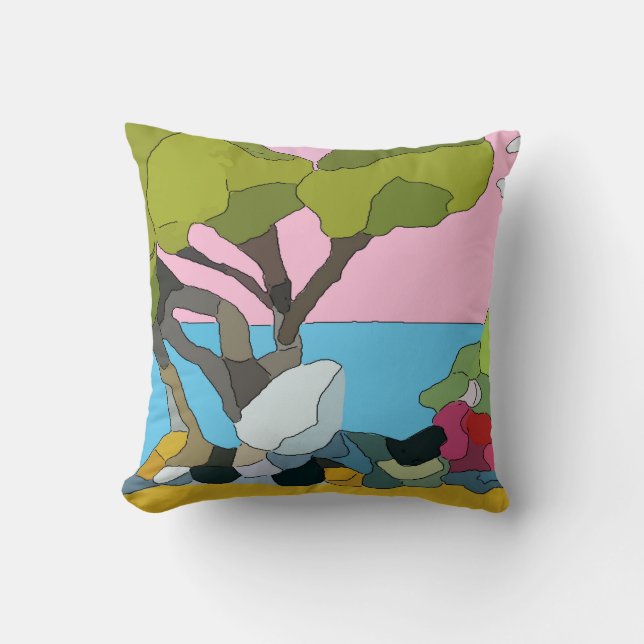 Abstract Beach & Trees, blue green Cushion (Front)