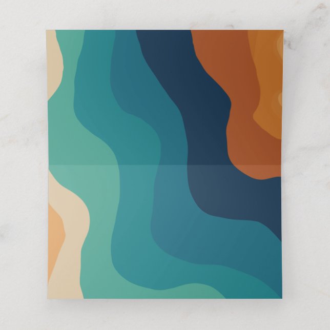 Abstract beach waves 70s style place card (Inside Unfolded)