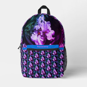 Abstract Bearded Iris Flower Art Personalised Printed Backpack
