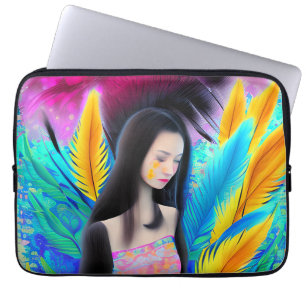Abstract Beautiful but Sad Asian Girl Colourful AI Laptop Sleeve