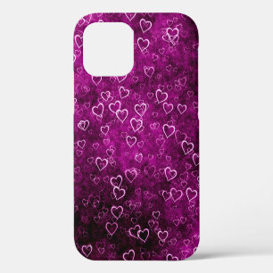 Abstract beautiful hearts on distressed purple bac iPhone 12 case
