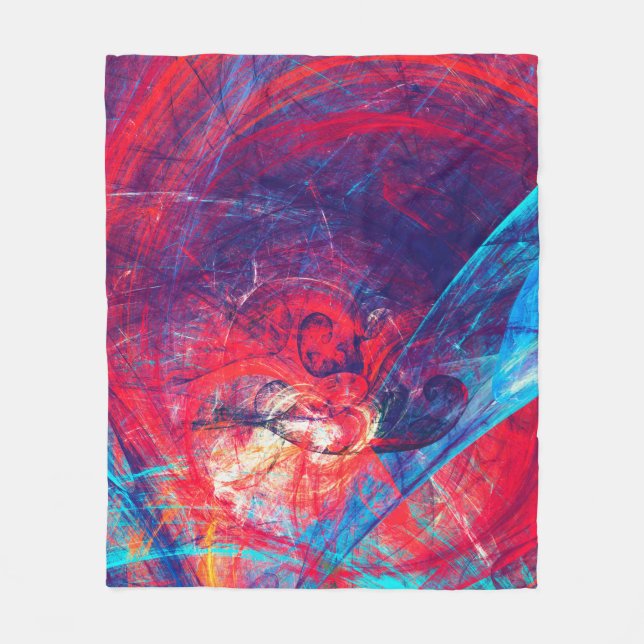 Abstract beautiful red and blue bright colour back fleece blanket (Front)