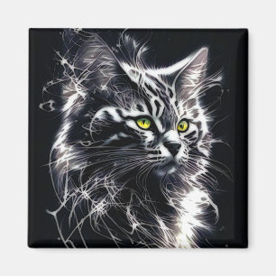 Abstract Beauty in Black & Silver - Mystical Cat Magnet