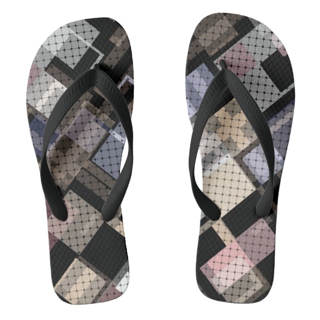 Abstract, beige, black, plaid jandals (Footbed)