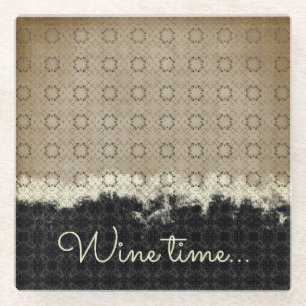 Abstract Beige, Grey, Bronze Vintage Pattern Glass Coaster