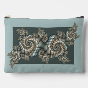Abstract Beige Light Blue Fractal Art Spirals Accessory Pouch