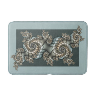Abstract Beige Light Blue Fractal Art Spirals Bath Mat
