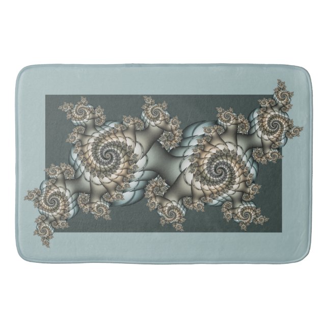 Abstract Beige Light Blue Fractal Art Spirals Bath Mat (Front)