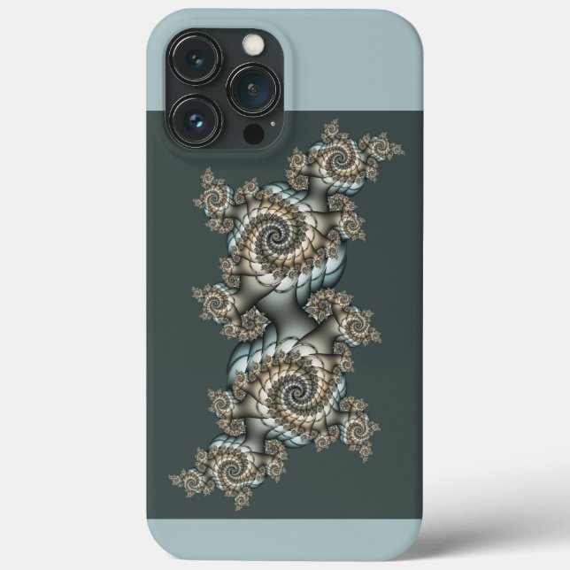 Abstract Beige Light Blue Fractal Art Spirals Case-Mate iPhone Case (Back)