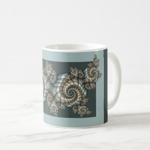 Abstract Beige Light Blue Fractal Art Spirals Coffee Mug