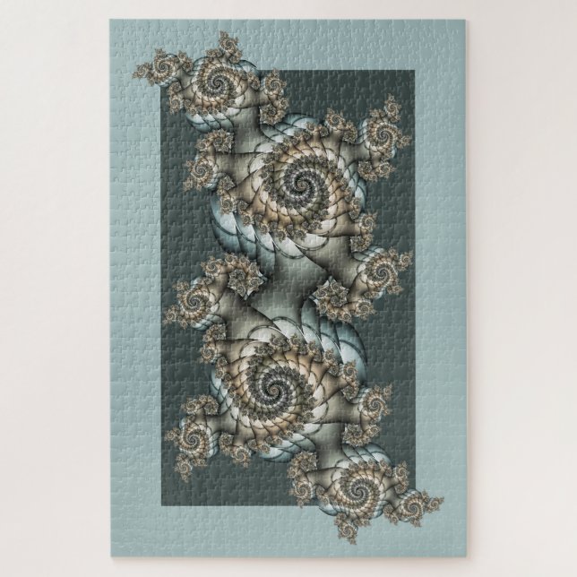 Abstract Beige Light Blue Fractal Art Spirals Jigsaw Puzzle (Vertical)