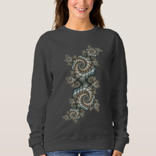 Abstract Beige Light Blue Fractal Art Spirals Sweatshirt