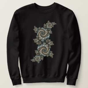 Abstract Beige Light Blue Fractal Art Spirals Sweatshirt