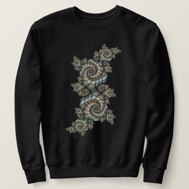 Abstract Beige Light Blue Fractal Art Spirals Sweatshirt (Design Front)