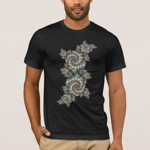 Abstract Beige Light Blue Fractal Art Spirals T-Shirt