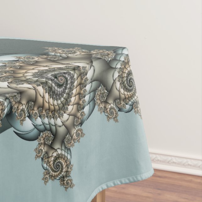 Abstract Beige Light Blue Fractal Art Spirals Tablecloth (In Situ)