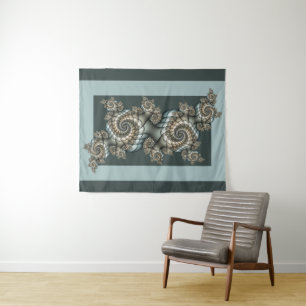 Abstract Beige Light Blue Fractal Art Spirals Tapestry