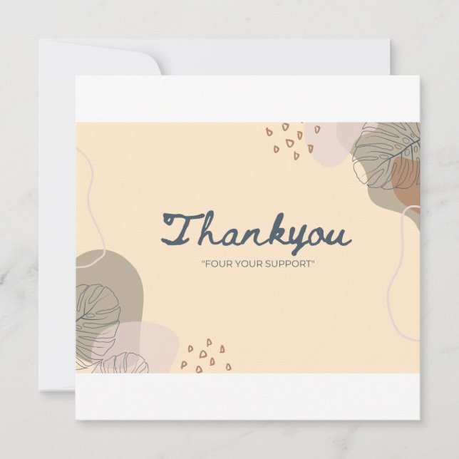 Abstract Beige Thank You Card – Minimalist Leaf &  (Front)