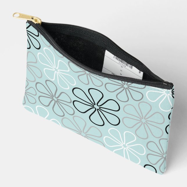 Abstract Big Flower Outlines BWG+Duck Egg Blue Accessory Pouch (Open)